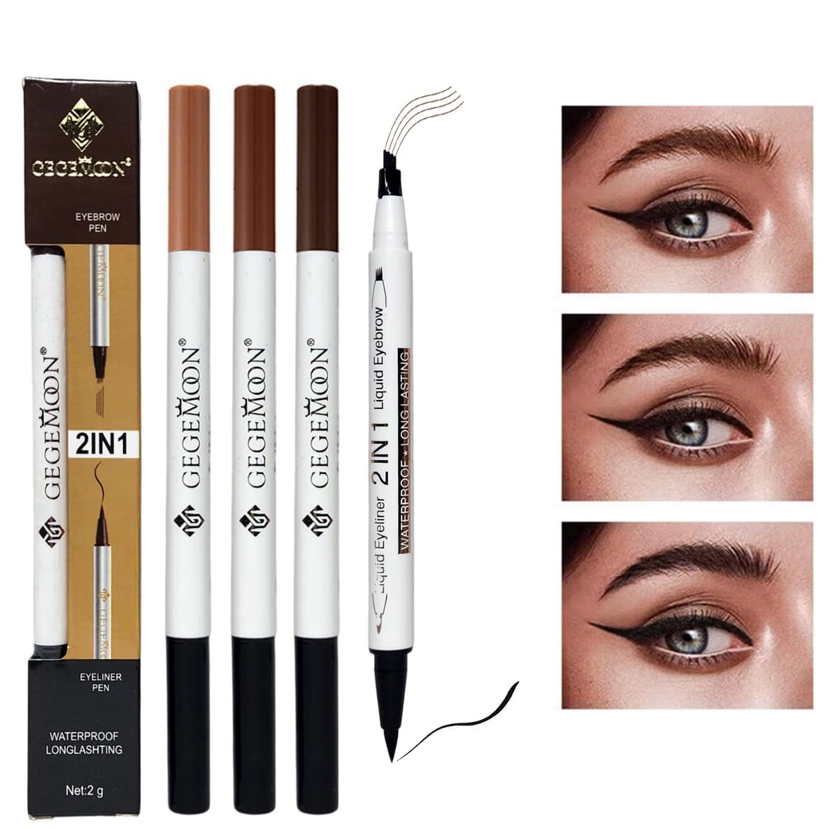 2 in 1 Gegemoon Liquid Eyebrow & Eyeliner | Long Lasting Liquid Eyeliner & Eyebrow Pencil