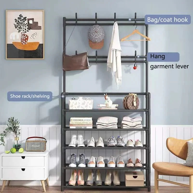 Multifunction 4 Layers Shoe Rack With Clothes Rack