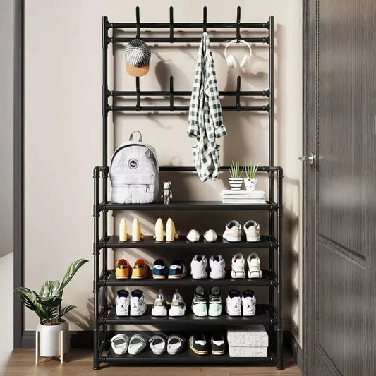 Multifunction 4 Layers Shoe Rack With Clothes Rack