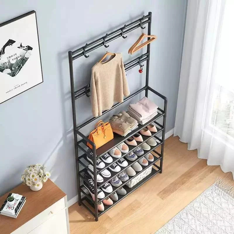 Multifunction 4 Layers Shoe Rack With Clothes Rack