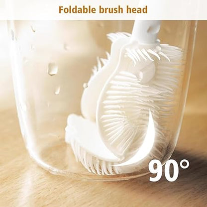 New Silicone Cup Brush Folding Brush Head Long Handle Glass Cleaner White Kitchen Cleaning Tool Drink Bottle Cleaning Brush