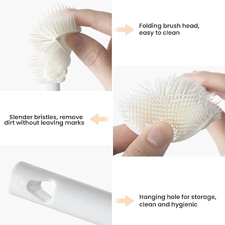 New Silicone Cup Brush Folding Brush Head Long Handle Glass Cleaner White Kitchen Cleaning Tool Drink Bottle Cleaning Brush