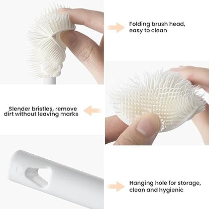 New Silicone Cup Brush Folding Brush Head Long Handle Glass Cleaner White Kitchen Cleaning Tool Drink Bottle Cleaning Brush