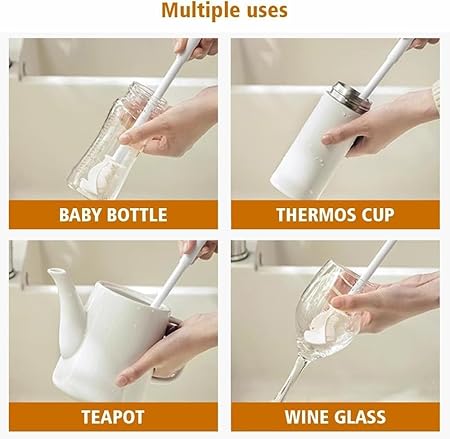 New Silicone Cup Brush Folding Brush Head Long Handle Glass Cleaner White Kitchen Cleaning Tool Drink Bottle Cleaning Brush
