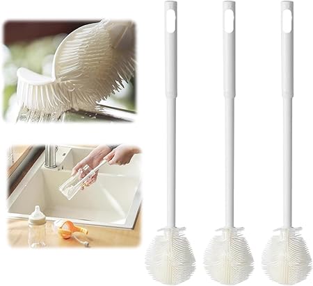 New Silicone Cup Brush Folding Brush Head Long Handle Glass Cleaner White Kitchen Cleaning Tool Drink Bottle Cleaning Brush