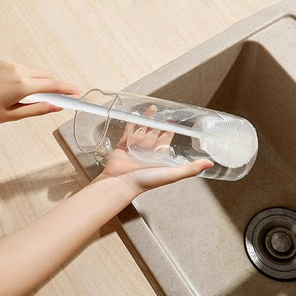 New Silicone Cup Brush Folding Brush Head Long Handle Glass Cleaner White Kitchen Cleaning Tool Drink Bottle Cleaning Brush