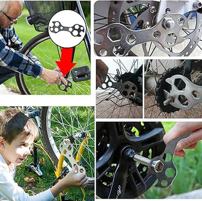 10 in 1 Bicycle Wrench Multi-Function Wrench Mini Steel Bike Tool Kit Spanner Wrench Breaker Bar Craftsman Tool Set Hexagon Bike Tools Snap on Tools Spanner Bicycle Repair Bar Tools Pliers(Silver)