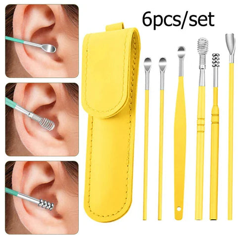 Ear Wax Cleaning Kit, 6 Pcs Ear Pick Tools, Wax Removal Kit, Ear Cleaning Tool Set, Spring Earwax Cleaner Tool for Children and Adult Multicolor.